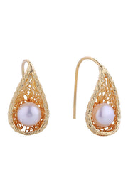14K Gold/White Dipped Gourd Pearl Post Earrings