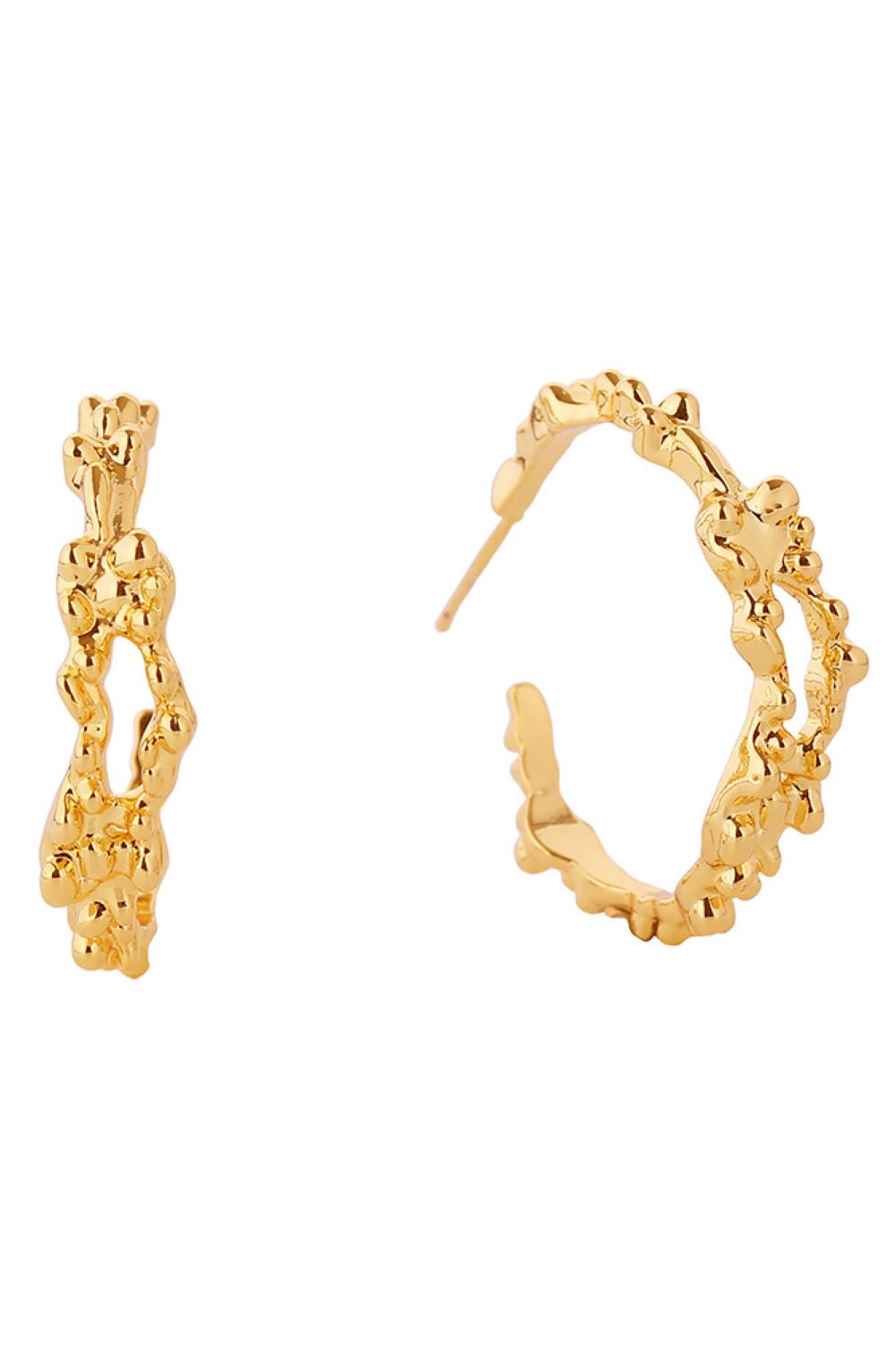 14K Grain Texture Hoop Earrings