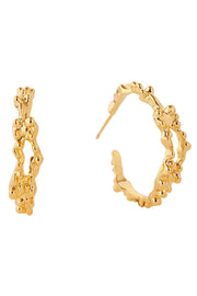 14K Grain Texture Hoop Earrings