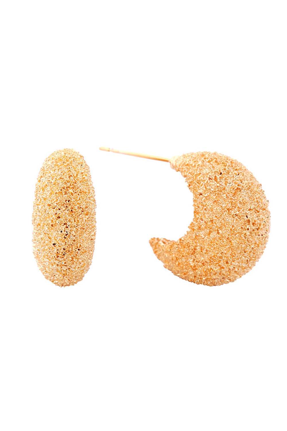 14K Grain Texture Moon Post Earrings
