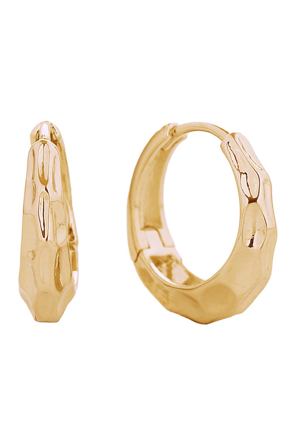 14K Hammered Hoop Huggie Earrings