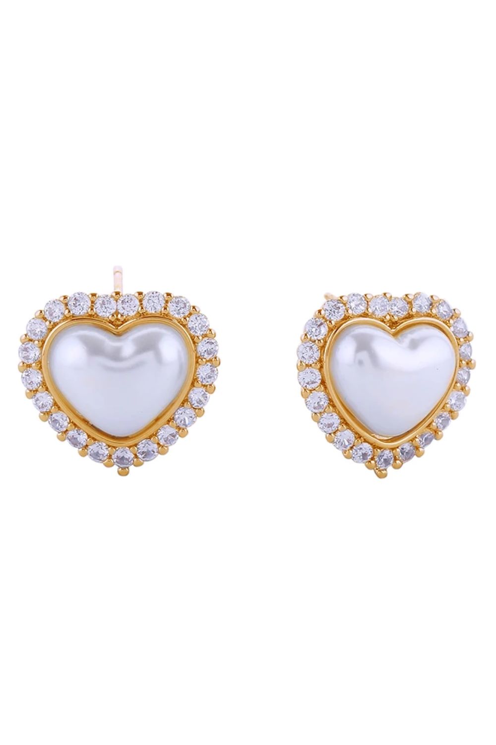 14K Heart Pearl Pave CZ Post Earrings