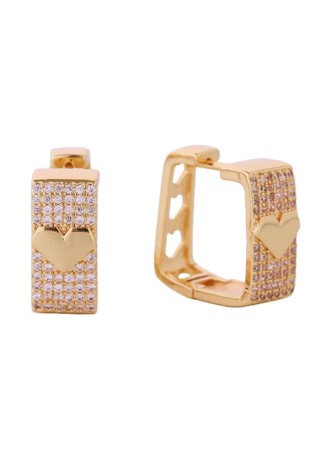 14K Heart in Square Huggie Earrings