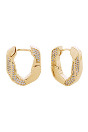 14K Heptagon Pave CZ Huggie Earrings