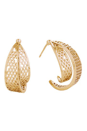14K Honeycomb Hoop Post Earrings