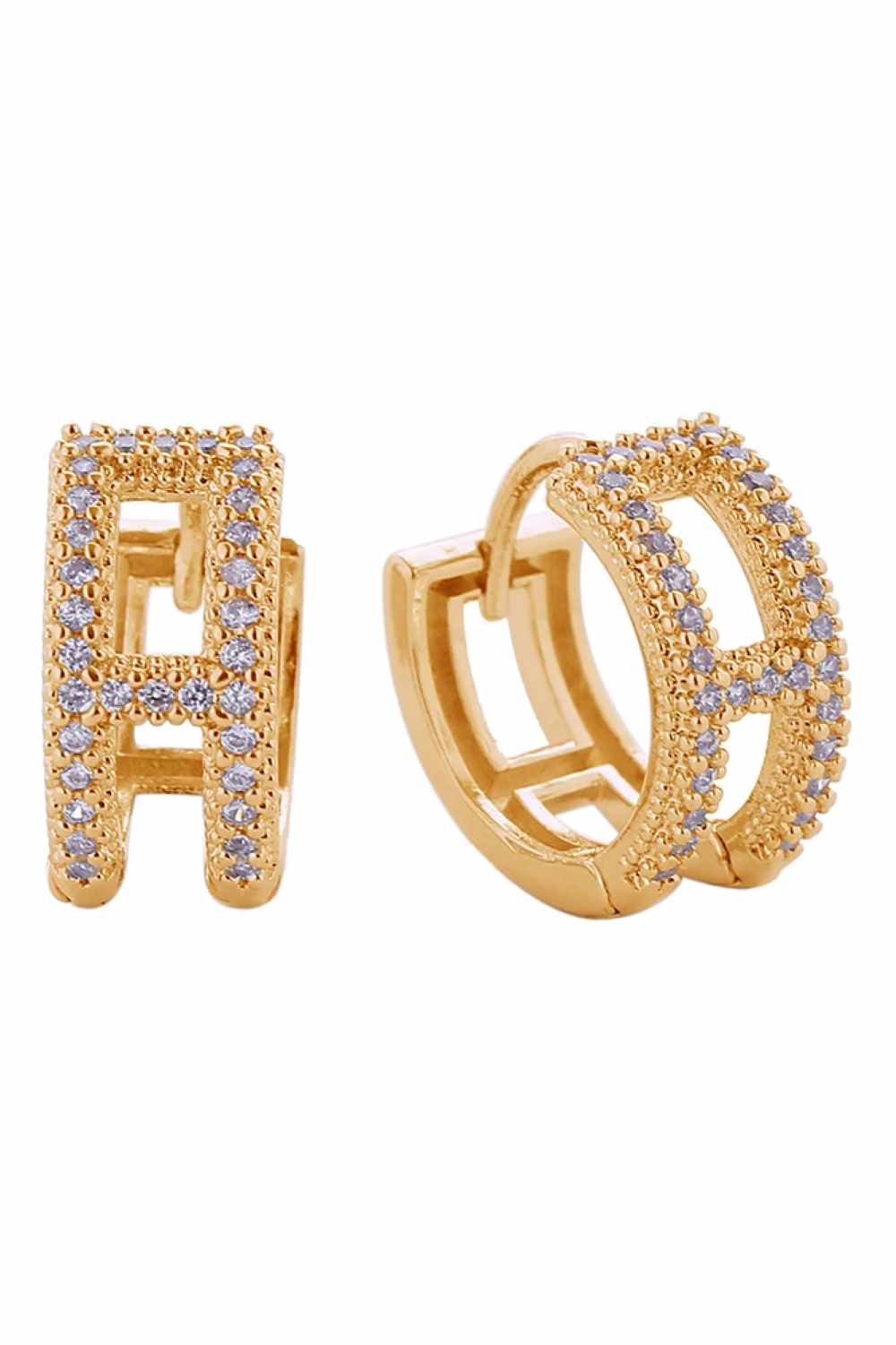 14K Initial H Pave CZ Huggie Earrings