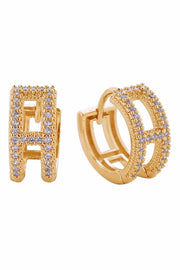 14K Initial H Pave CZ Huggie Earrings