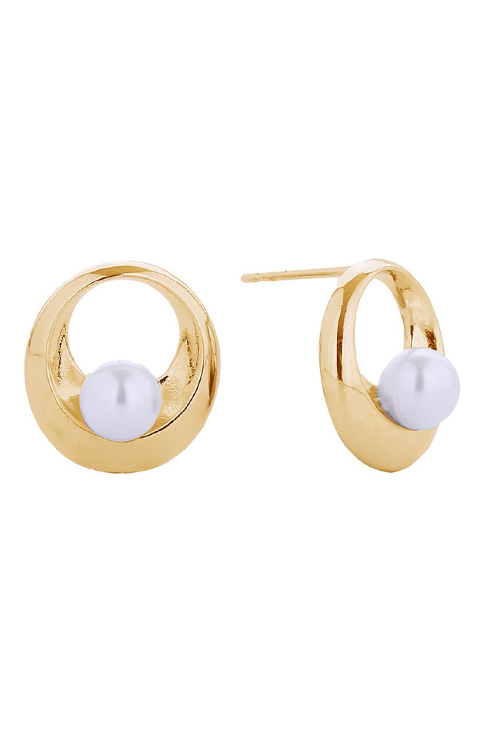 14K Inner Circle Pearl Post Earrings