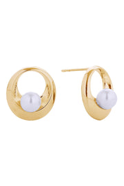 14K Inner Circle Pearl Post Earrings