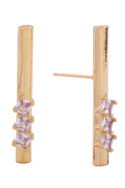14K Long Bar Pave CZ Post Earring