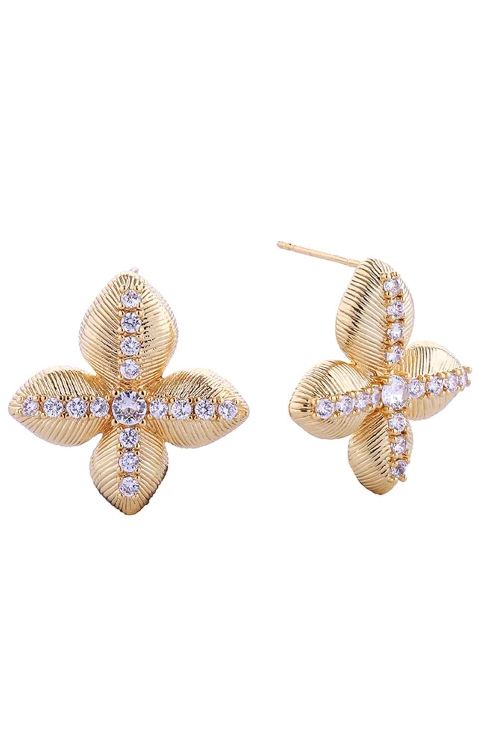 14K Lucky Clover Pave CZ Post Earring
