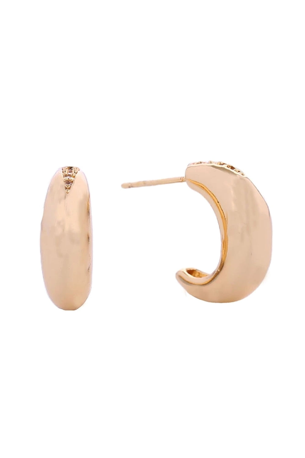 14K Mini Moon Pave CZ Post Earrings