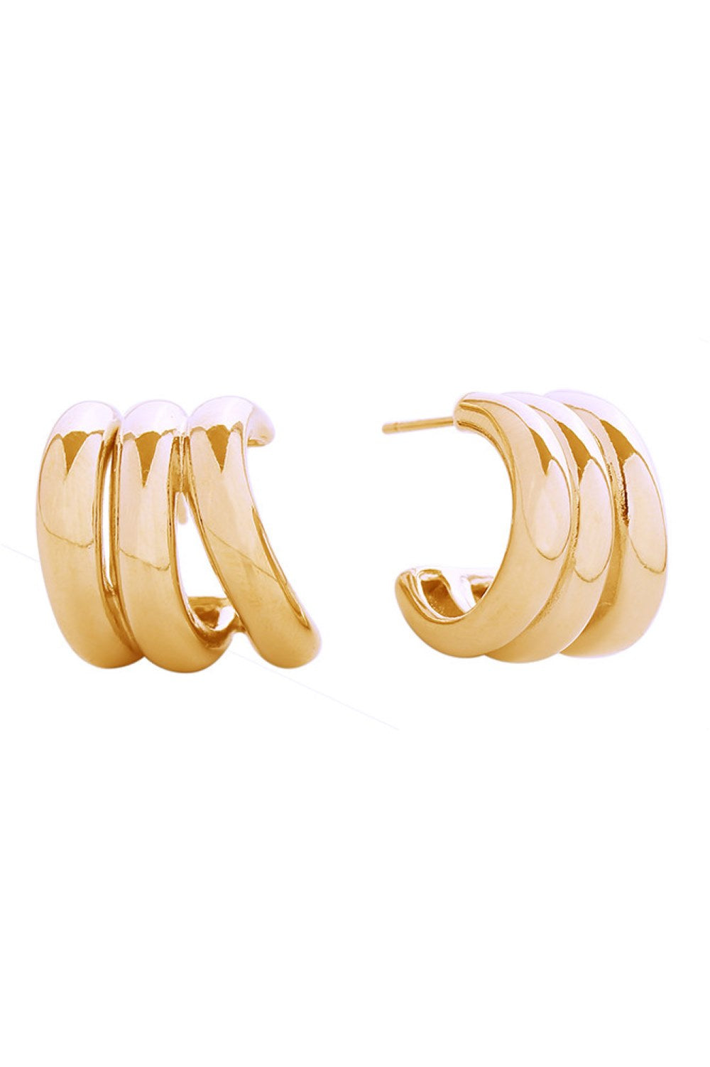 14K Mini Triple Hoop Post Earrings