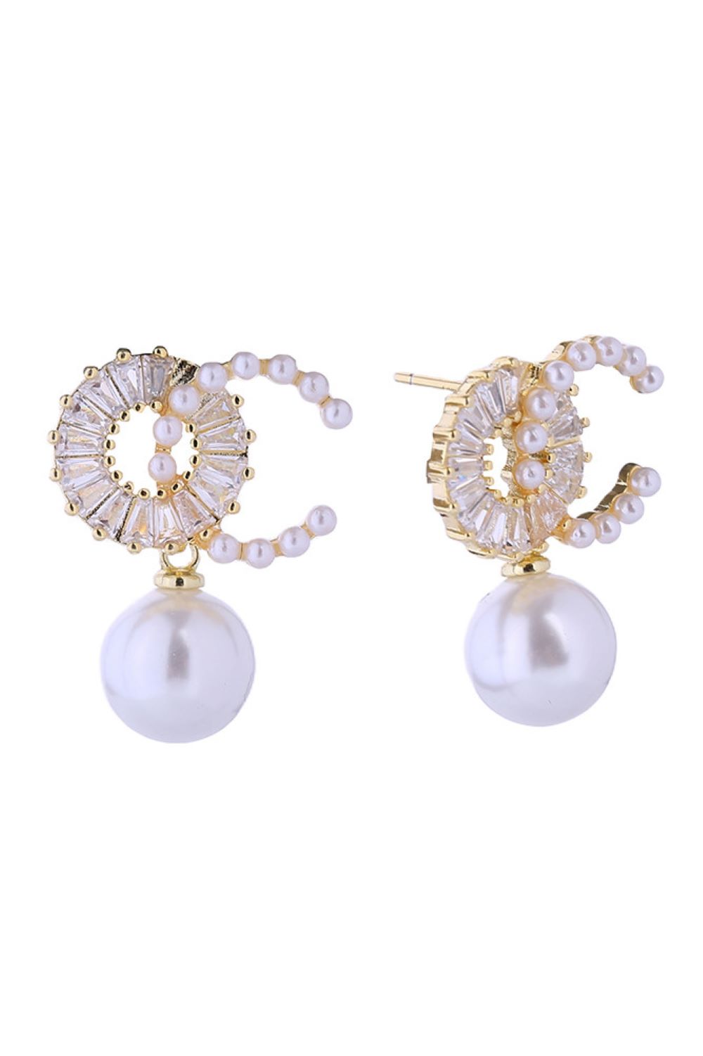 14K O-C Pearl Drop Post Earrings