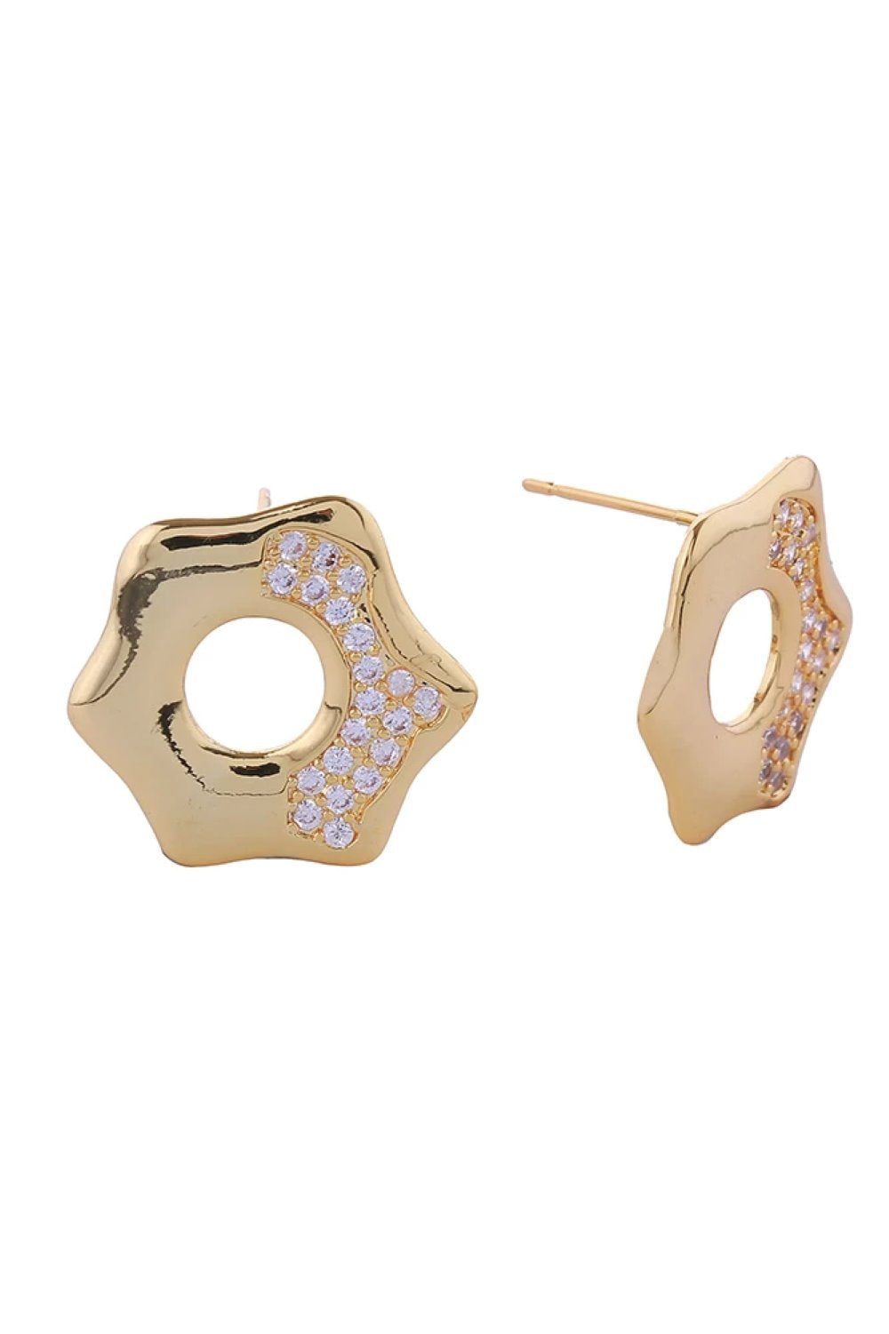 14K Octagon Pave CZ Post Earring