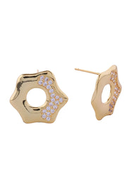 14K Octagon Pave CZ Post Earring
