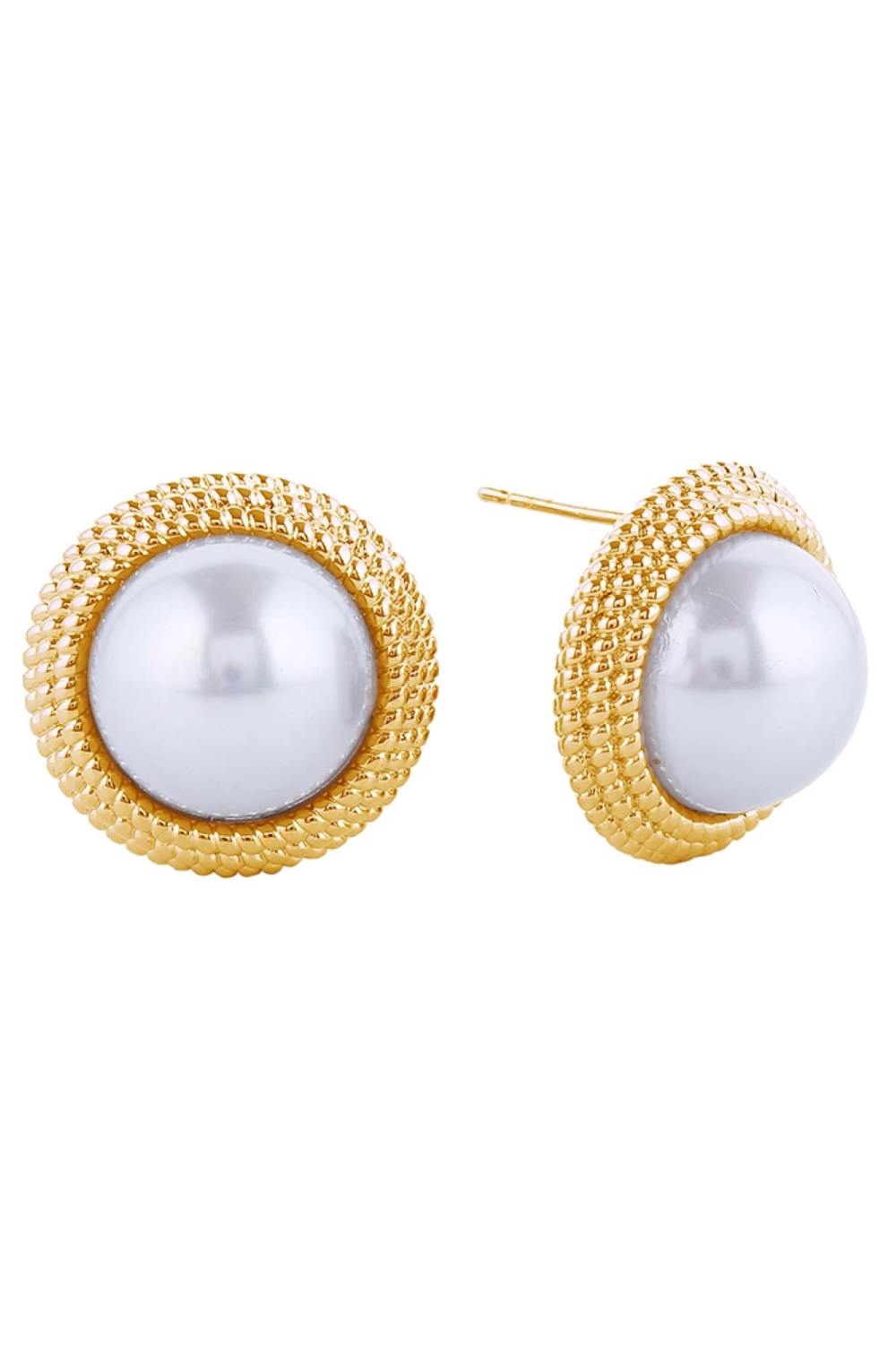 14K Pearl Button Post Earring