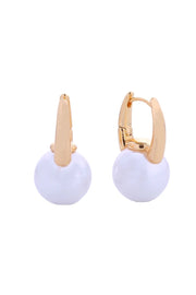 14K Pearl Drop Huggie Earrings