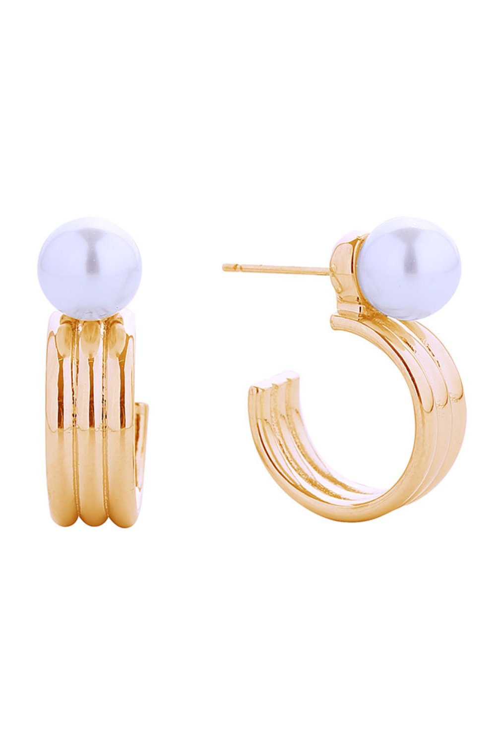 14K Pearl On Hoop Post Earrings