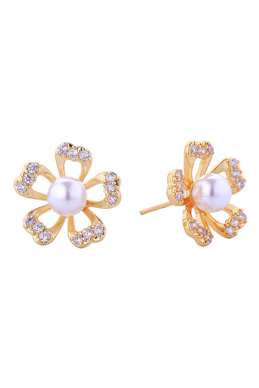 14K Petals Pearl Post Earrings