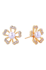 14K Petals Pearl Post Earrings