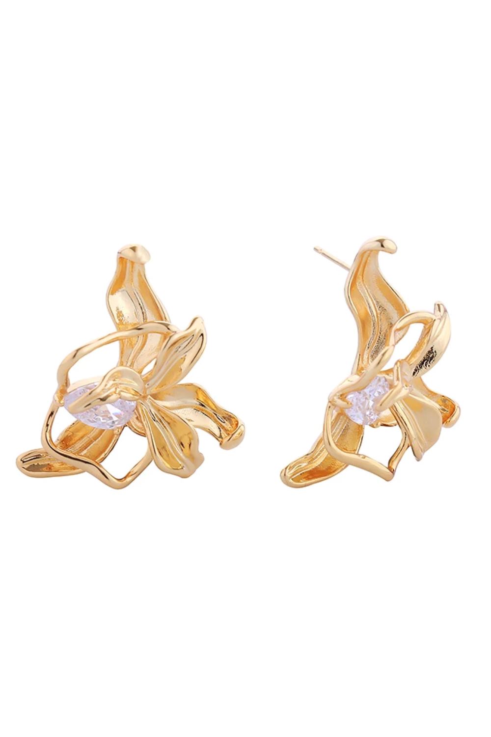 14K Petite Flower Pave CZ Post Earrings