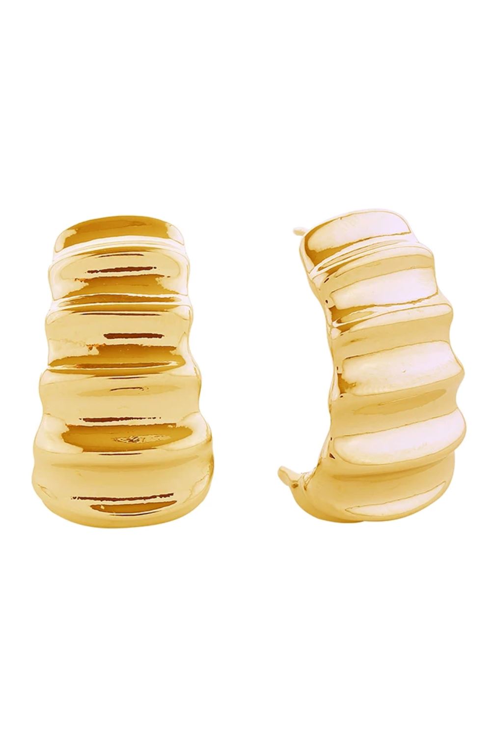 14K Ribbed Wave Post Earring