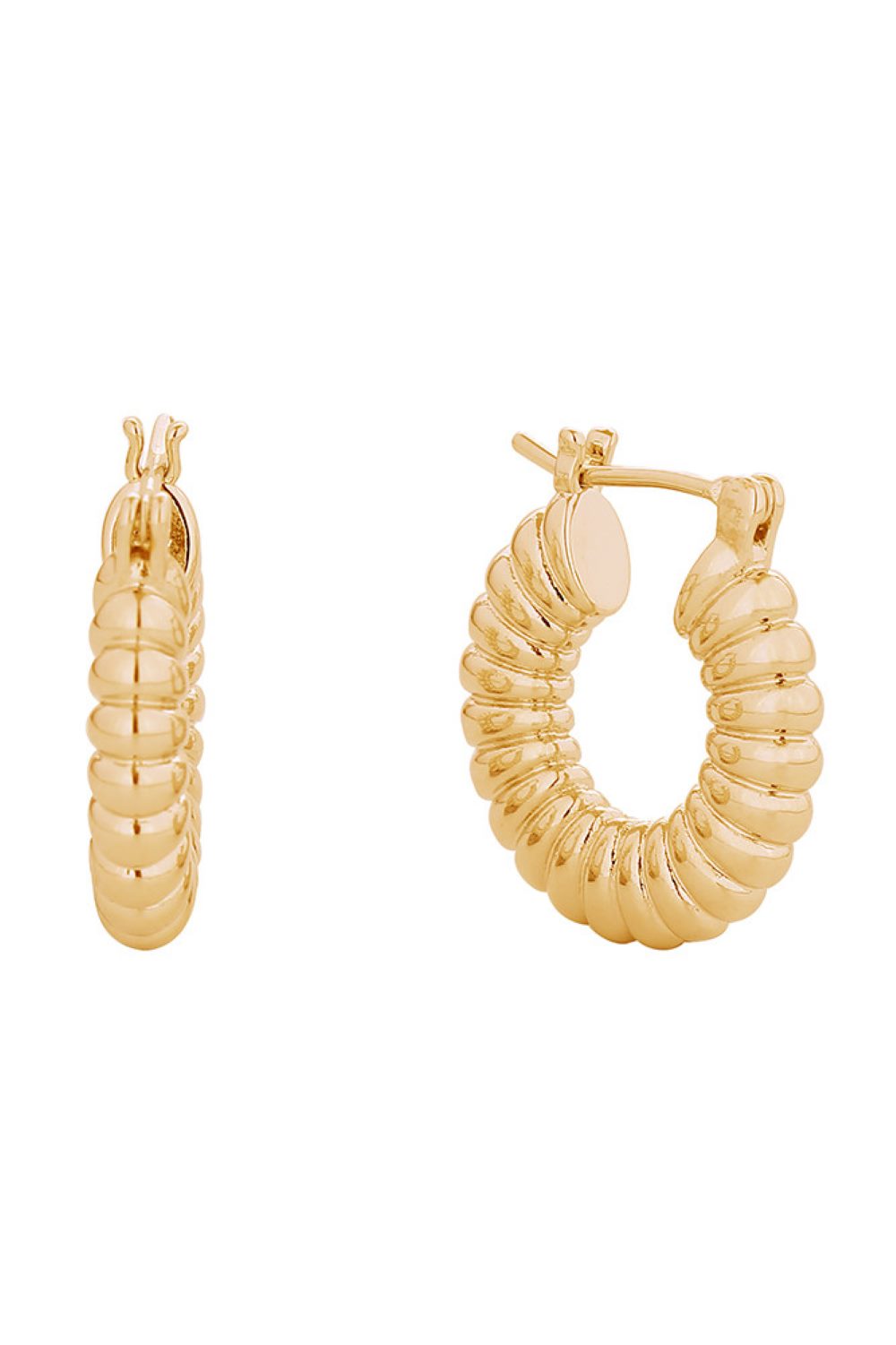 14K Ridged Hoop Pincatch Earrings