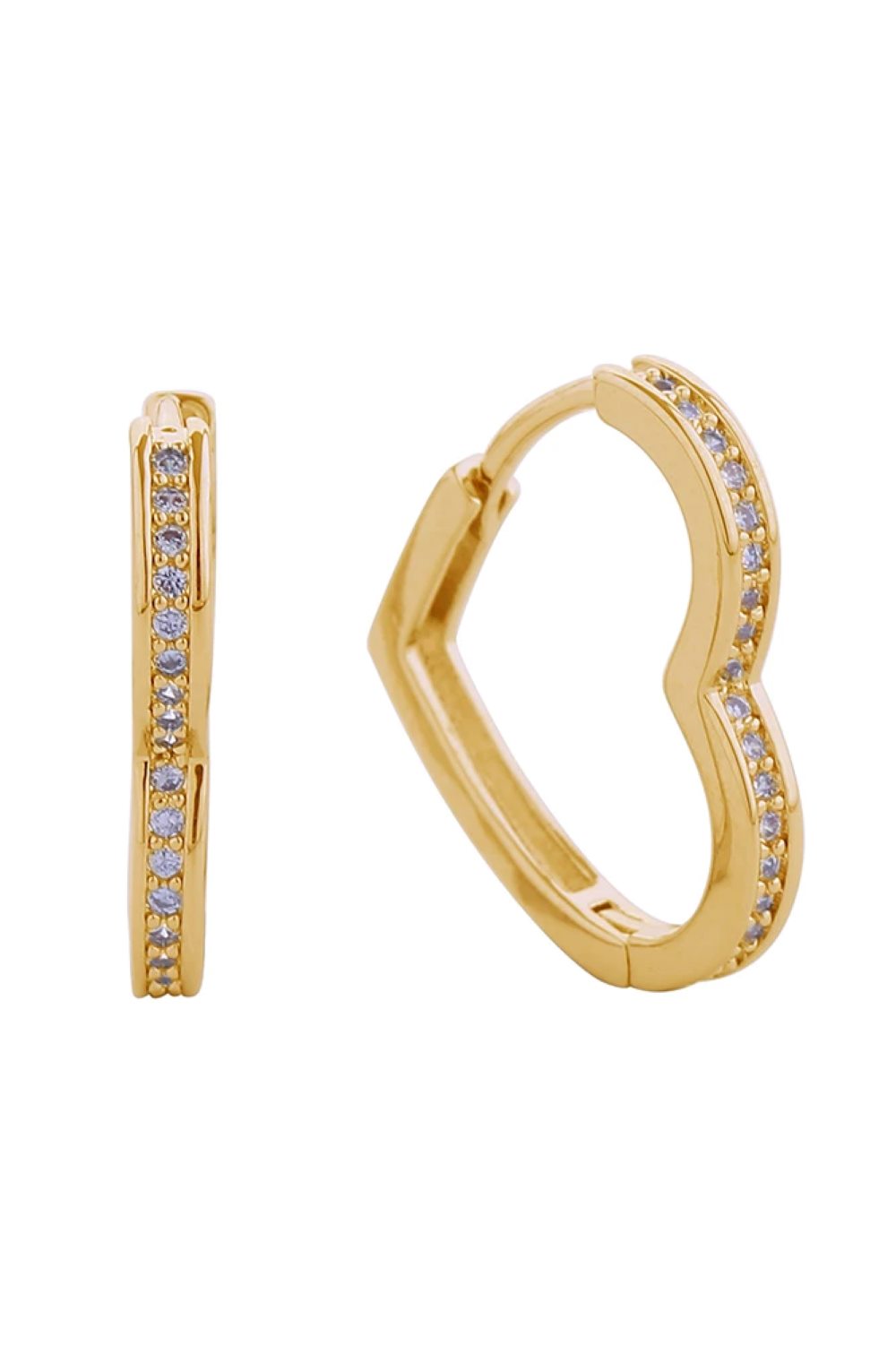 14K Sleek Heart Pave CZ Huggie Earrings