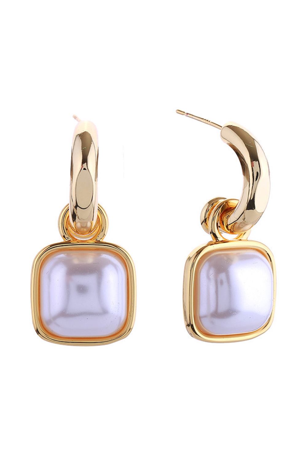 14K Square Pearl Drop Post Earrings