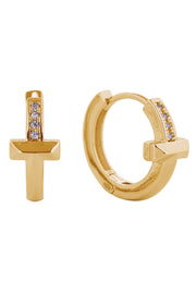 14K T1 Pave CZ Hoop Huggie Earrings