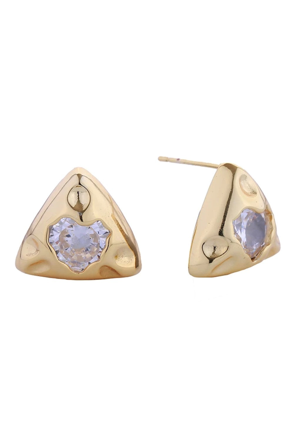 14K Triangle Heart Pave CZ Post Earring