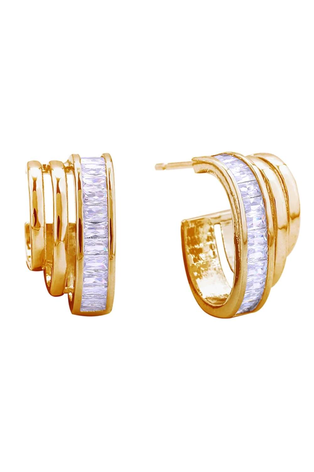 14K Trio Hoop Pave CZ Post Earring