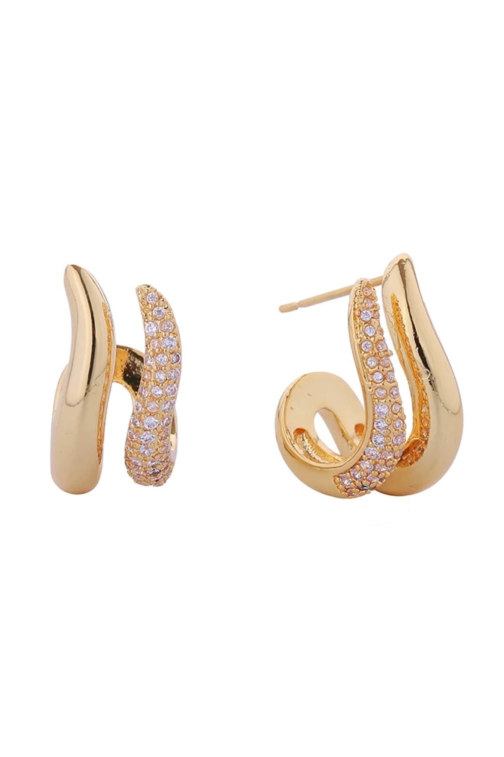 14K Twin Hoop Pave CZ Post Earring