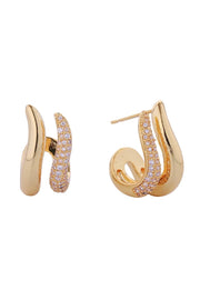 14K Twin Hoop Pave CZ Post Earring