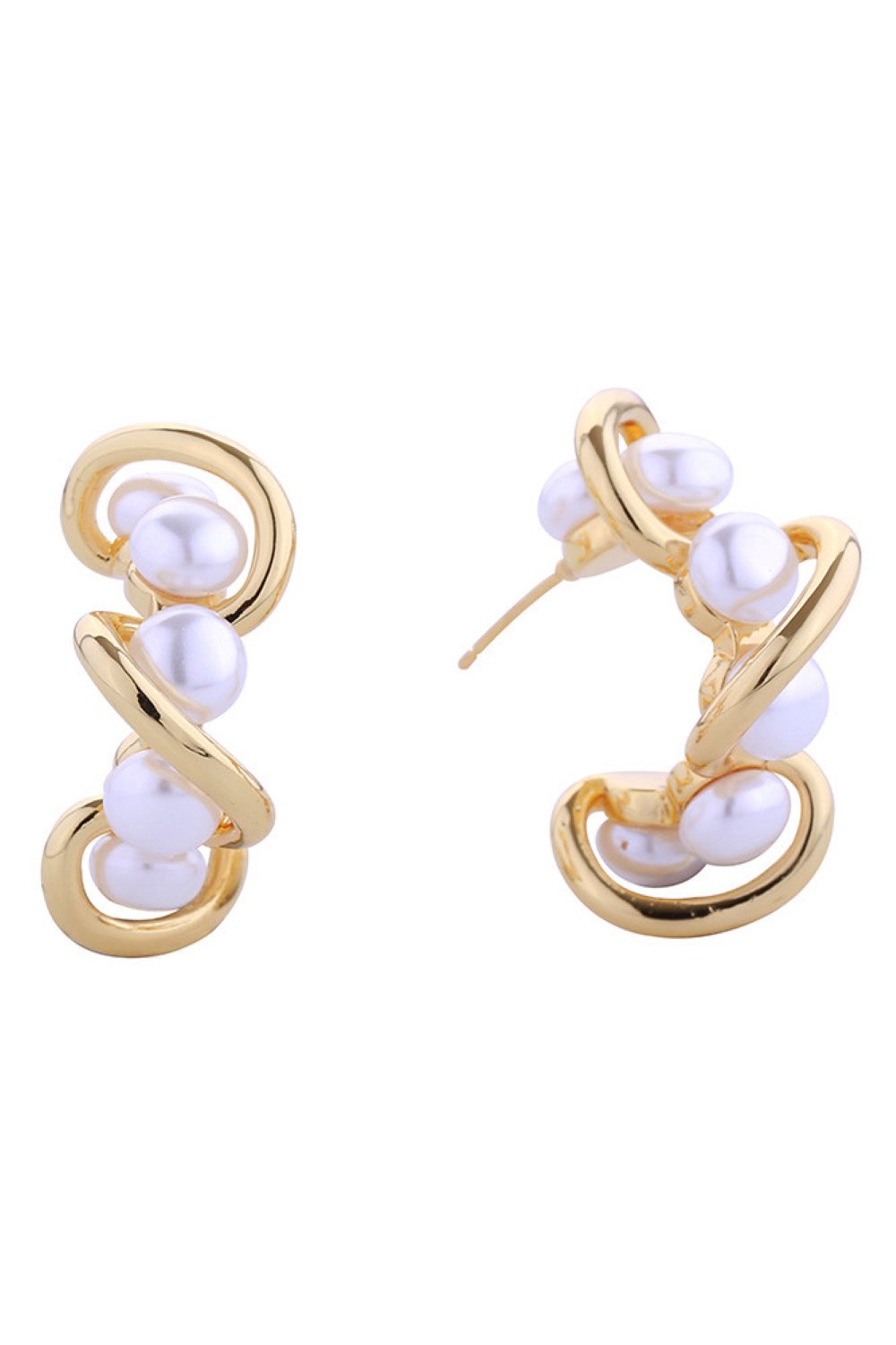 14K Wavy Cluster Pearl Post Earrings