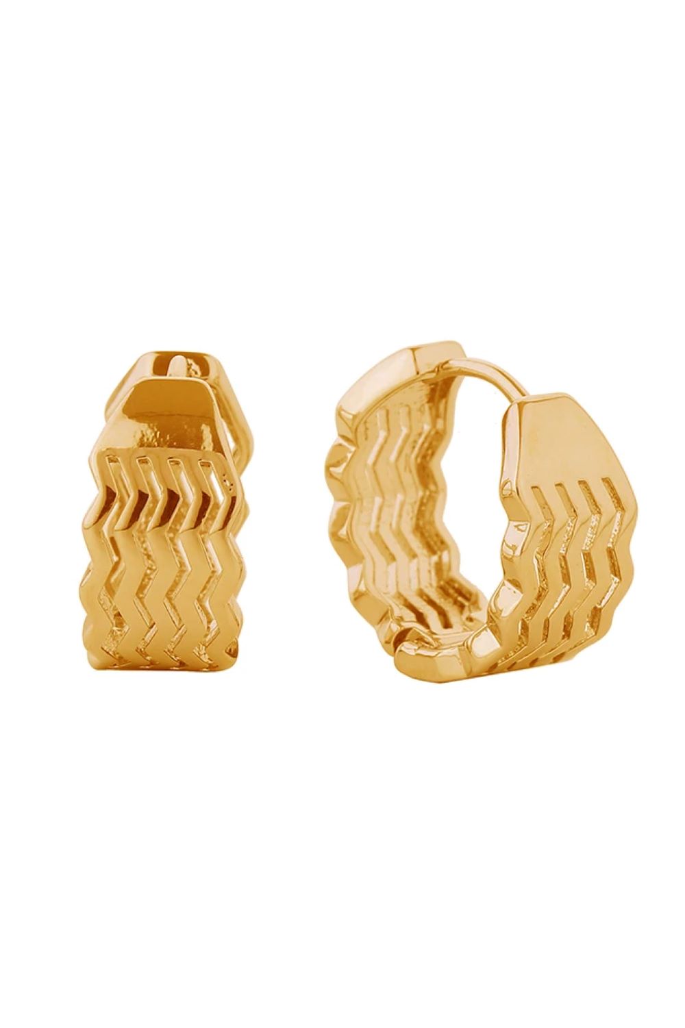 14K Zigzag Huggie Hoop Earrings