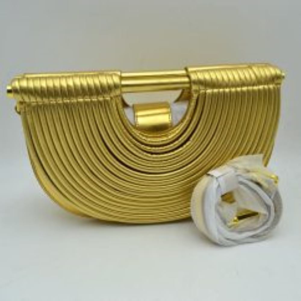 Structured Half-Moon Clutch Bag with Tubular Stitching and Shoulder Strap