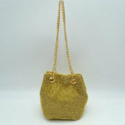 Textured Bucket Bag with Metallic Chain Straps