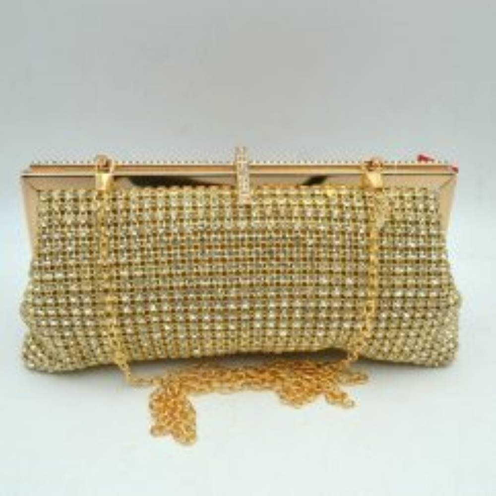Rhinestone Evening Clutch Bag with Detachable Chain Shoulder Strap and Crystal Embellished Clasp