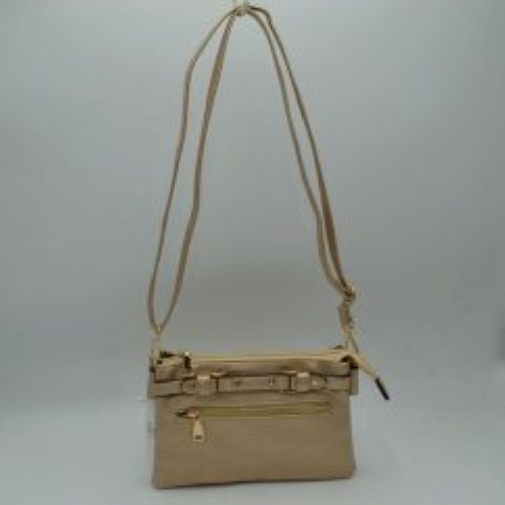 Multi-Zipper Crossbody Bag with Adjustable Strap and Gold Hardware