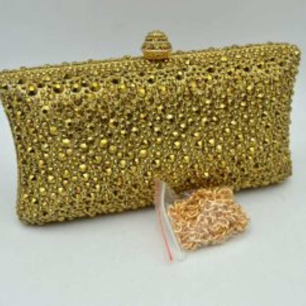 Rhinestone Embellished Box Clutch Bag with Removable Chain Strap