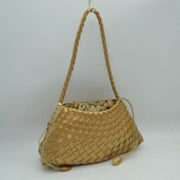 Woven Pouch Shoulder Bag with Braided Strap and Drawstring Closure