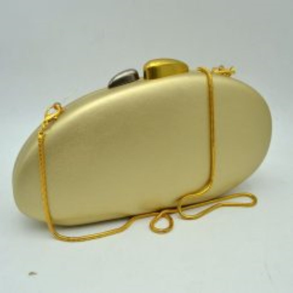 Oval Hardcase Clutch Bag with Two-Tone Metal Clasp