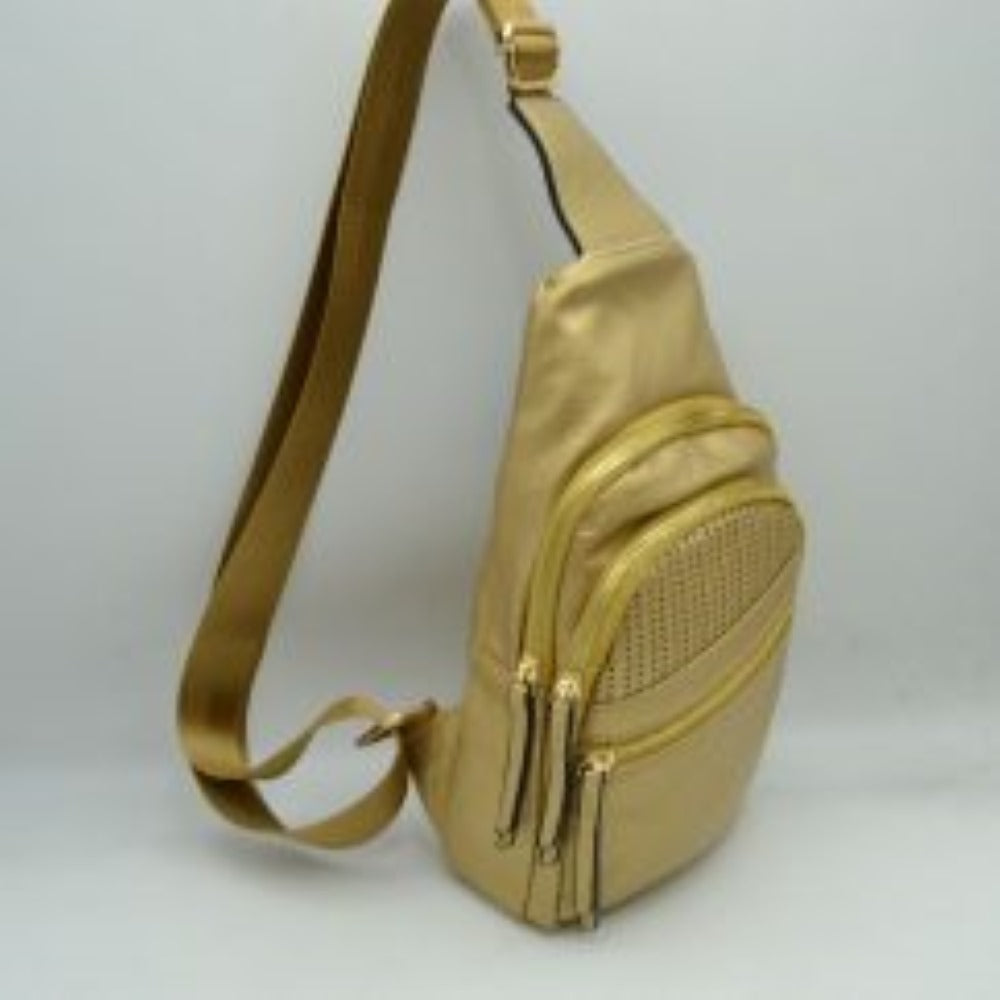 Perforated Sling Bag with Multi-Zipper Compartments