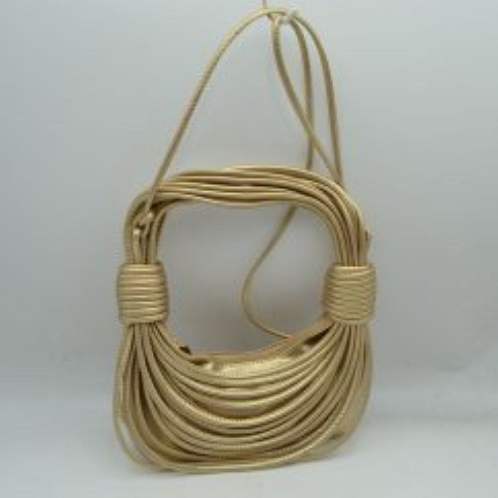Sculptural Multi-Cord Crescent Bag with Wrapped Knot Details