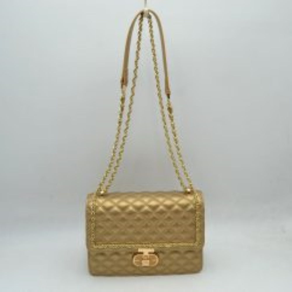 Quilted Flap Shoulder Bag with Woven Chain Strap