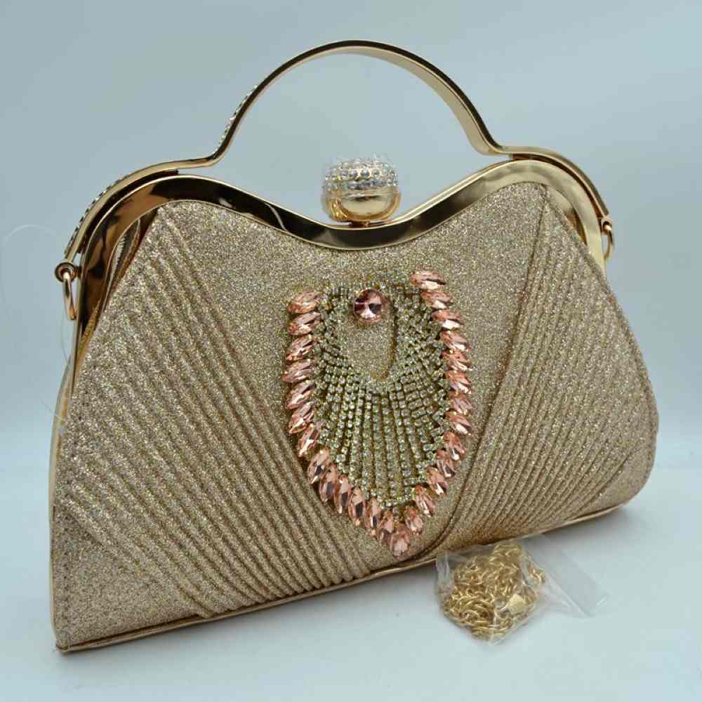 Elegant Shimmer Evening Clutch Bag with Rhinestone Embellishments