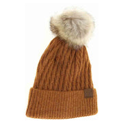 Solid Honey Comb Fur Pom C.C Beanie