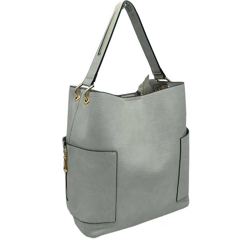 2-in-1 Chic Satchel Side Pocket Bucket Bag with Long Strap